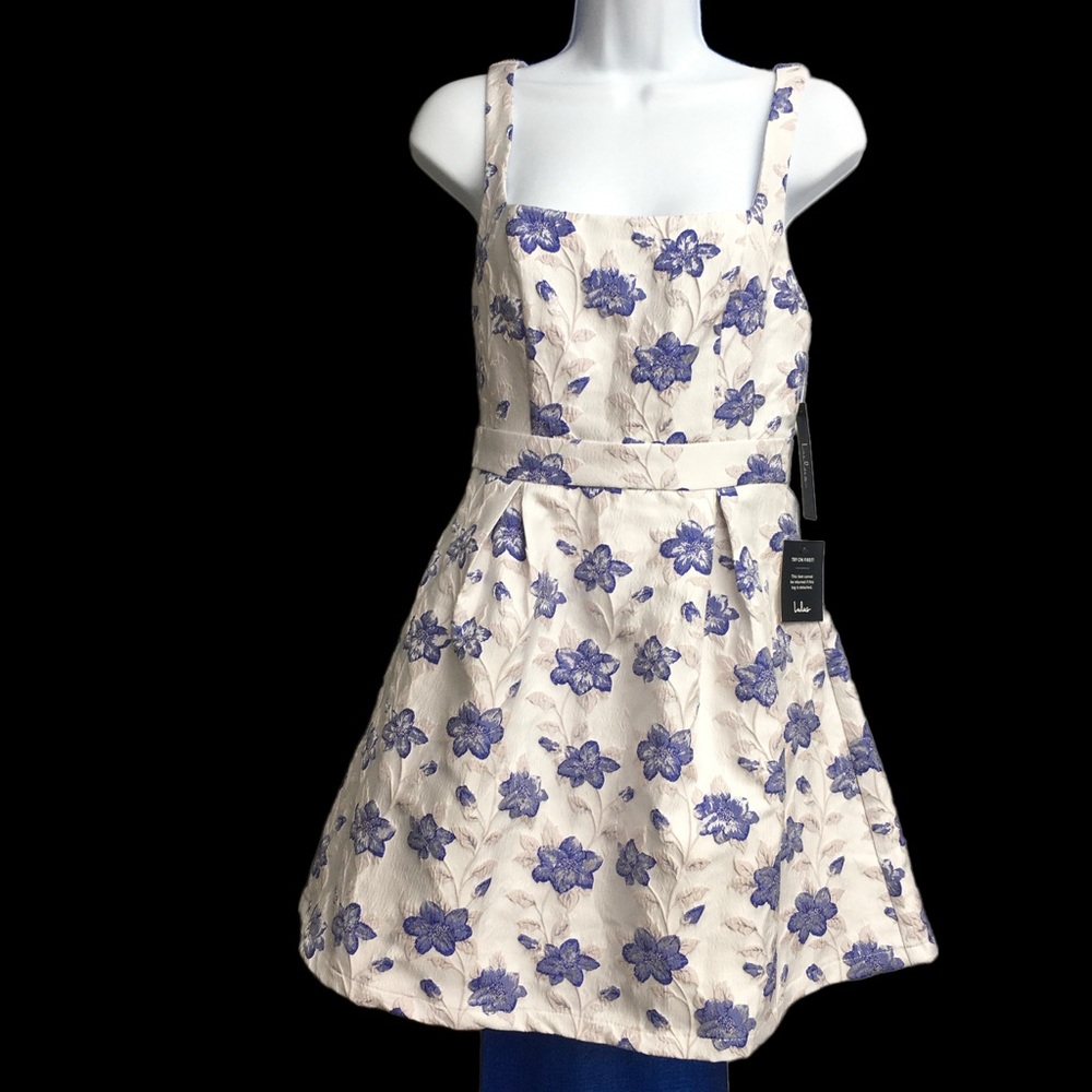 Lulu’s Blue/Pink Floral Damask Pleated Fit & Flare Dress NWT Misses size XS